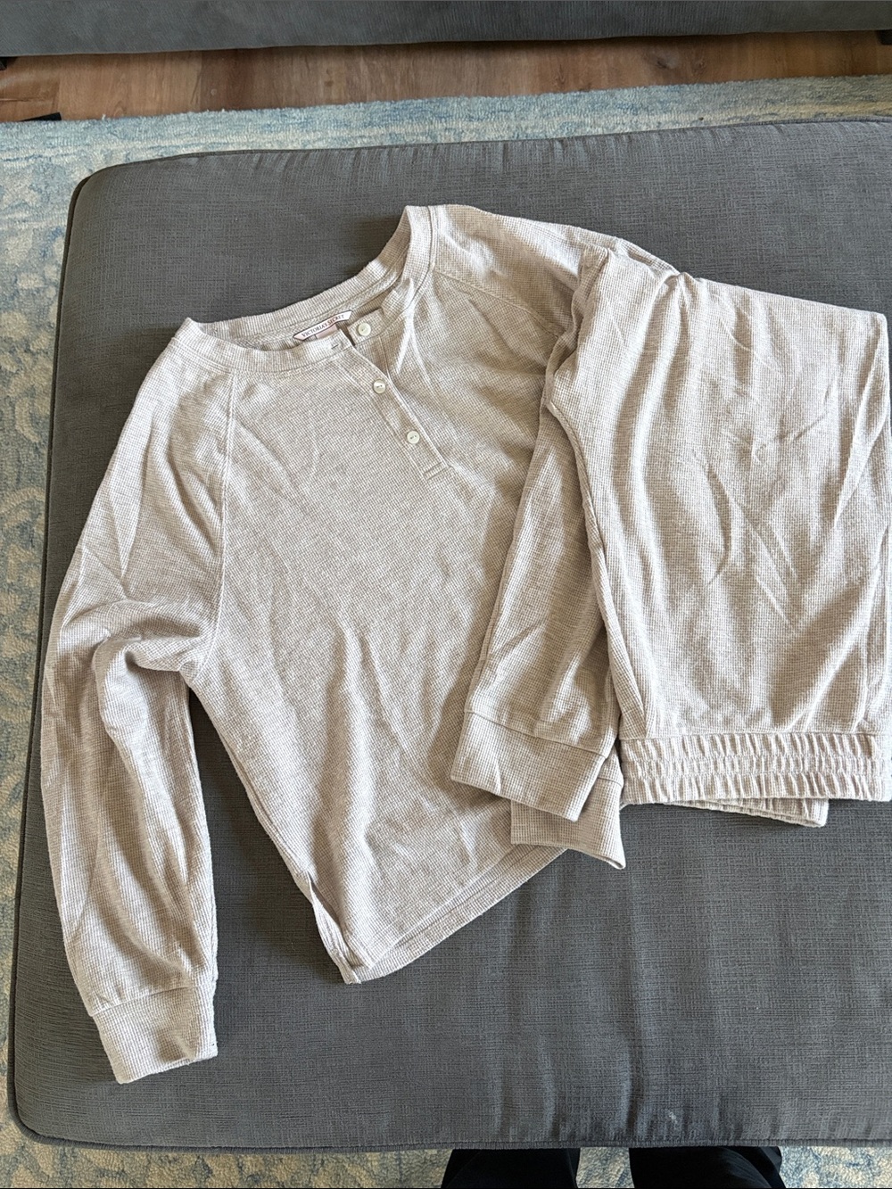 Beige Long-Sleeve Henley Victoria Secret Pajama Set